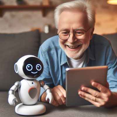 Robot ayudando a un senior Robot ayudando a un senior